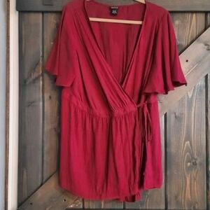 Torrid 2x 2 maroon red tie shirt cross over top